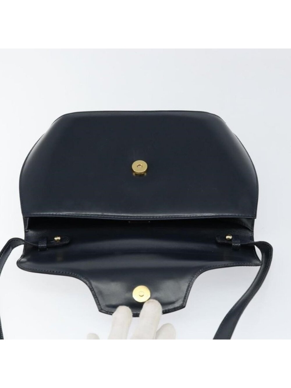 Authentic BALLY Shoulder Bag Leather Navy Gold - Picture 2 of 16
